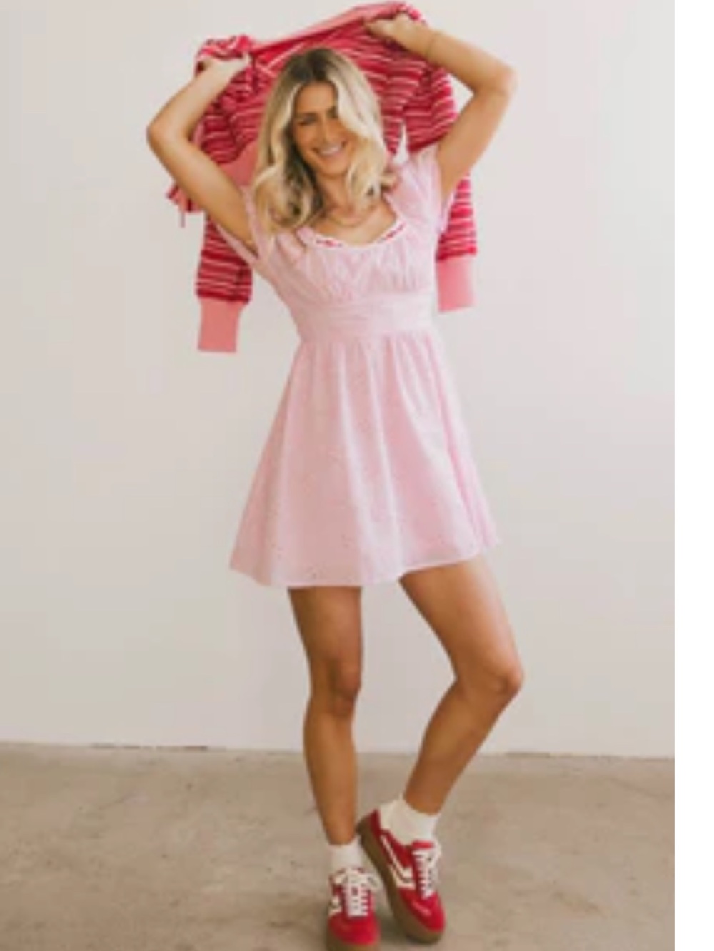 bohme Light Pink Eyelet Tiered Dress with Ribbon Trim